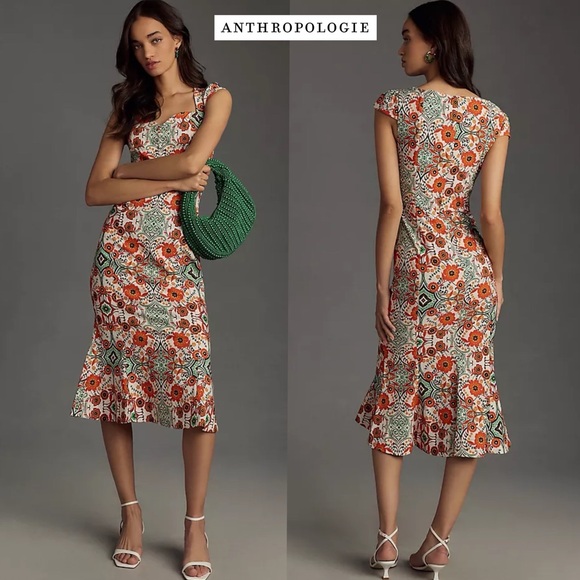 NWT Anthropologie MAEVE The Cecily Fit Flare Sweetheart Midi Dress  Multicolor M